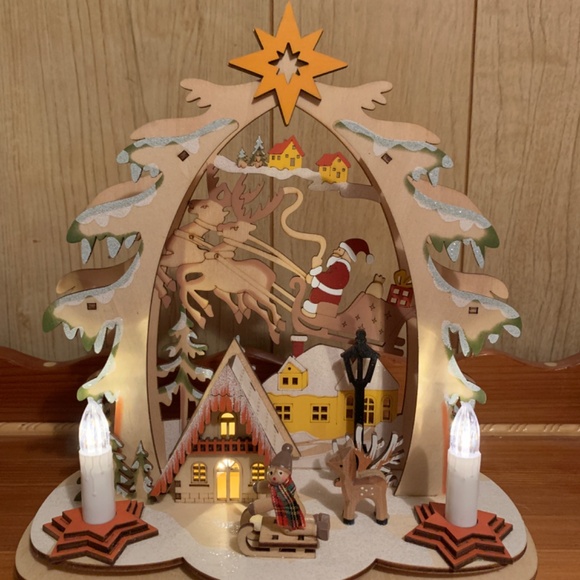 Kurt S Adler Timber Lane Light up Wooden village house with Santa - Picture 3 of 5